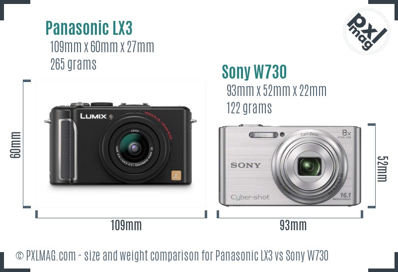 Panasonic LX3 vs Sony W730 size comparison Panasonic LX3 vs Sony W730 size comparison