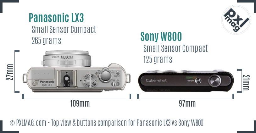 Panasonic LX3 vs Sony W800 top view buttons comparison