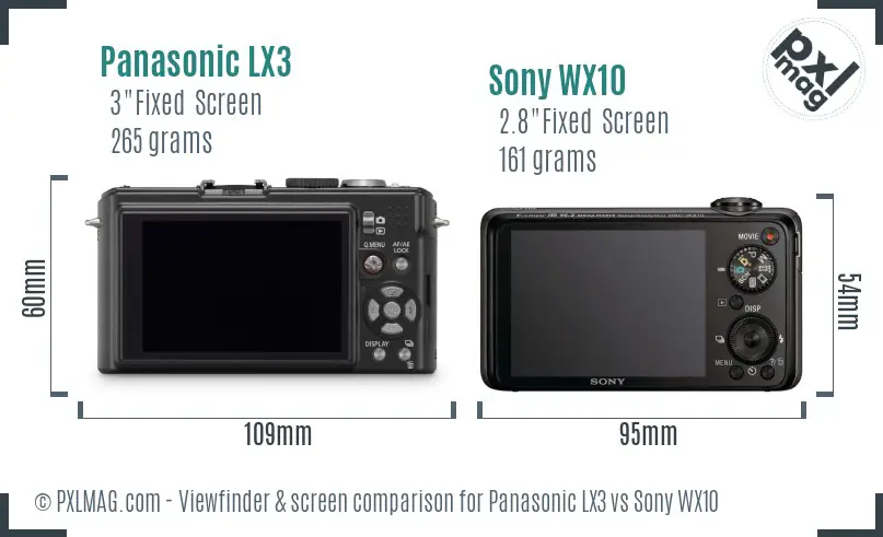 Panasonic LX3 vs Sony WX10 Screen and Viewfinder comparison