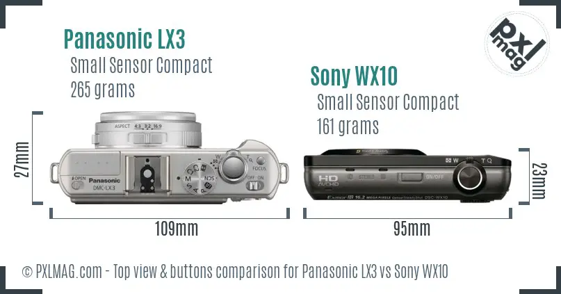 Panasonic LX3 vs Sony WX10 top view buttons comparison