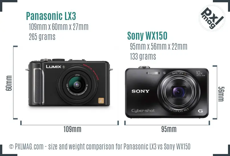 Panasonic LX3 vs Sony WX150 size comparison