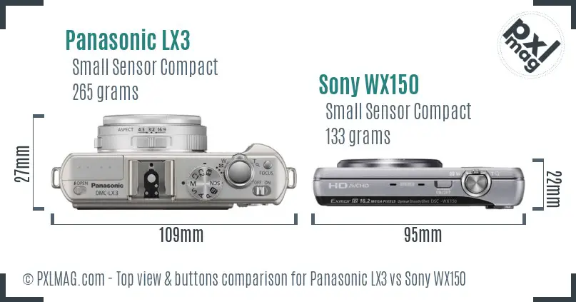 Panasonic LX3 vs Sony WX150 top view buttons comparison