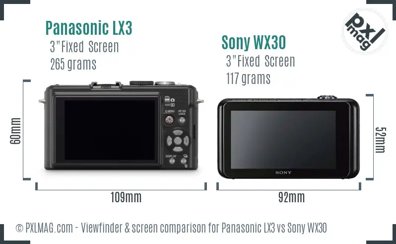 Panasonic LX3 vs Sony WX30 Screen and Viewfinder comparison