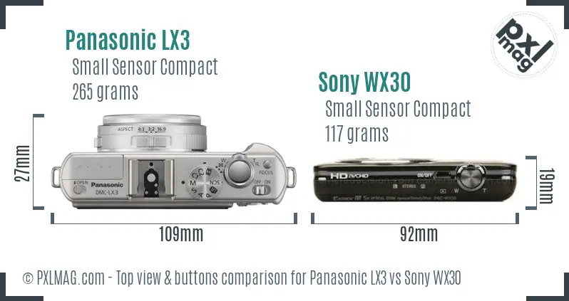 Panasonic LX3 vs Sony WX30 top view buttons comparison