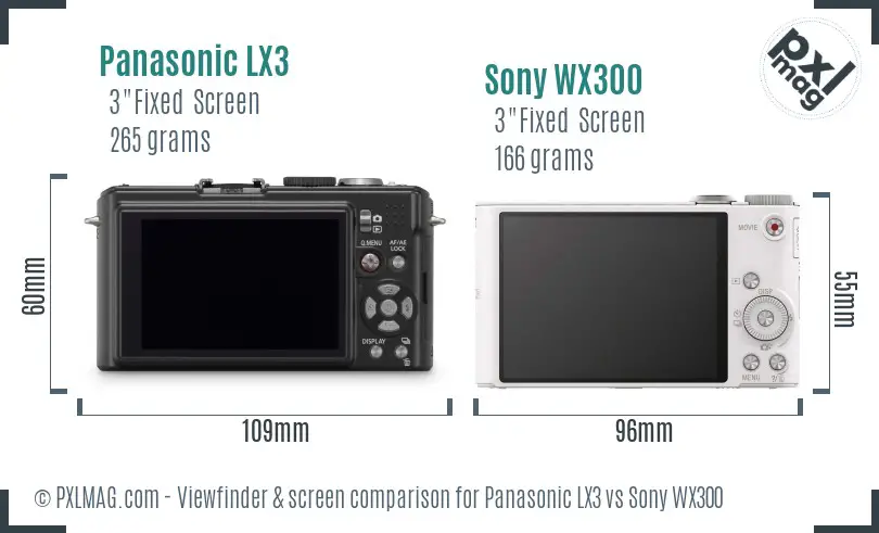 Panasonic LX3 vs Sony WX300 Screen and Viewfinder comparison
