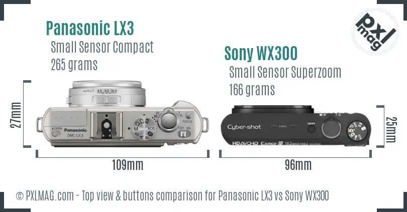 Panasonic LX3 vs Sony WX300 top view buttons comparison