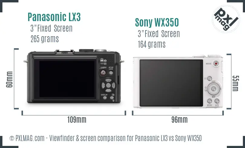 Panasonic LX3 vs Sony WX350 Screen and Viewfinder comparison