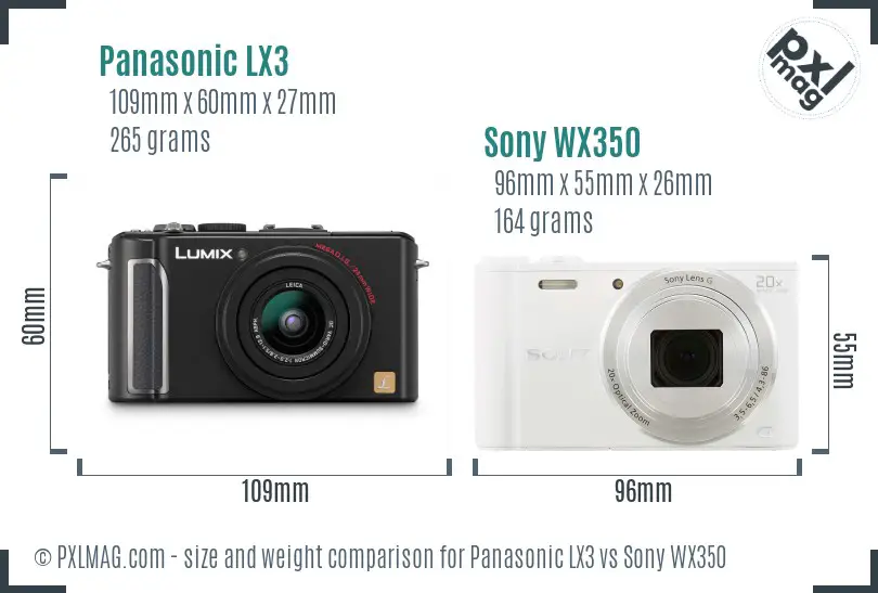 Panasonic LX3 vs Sony WX350 size comparison