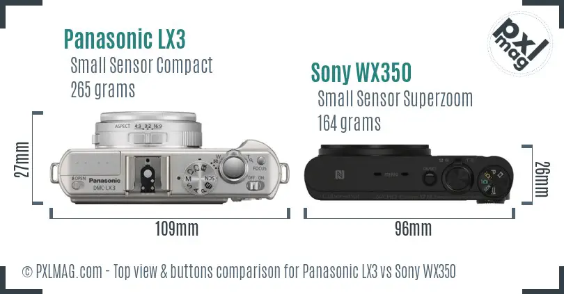 Panasonic LX3 vs Sony WX350 top view buttons comparison