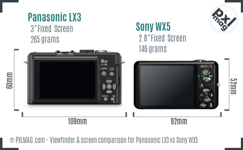 Panasonic LX3 vs Sony WX5 Screen and Viewfinder comparison