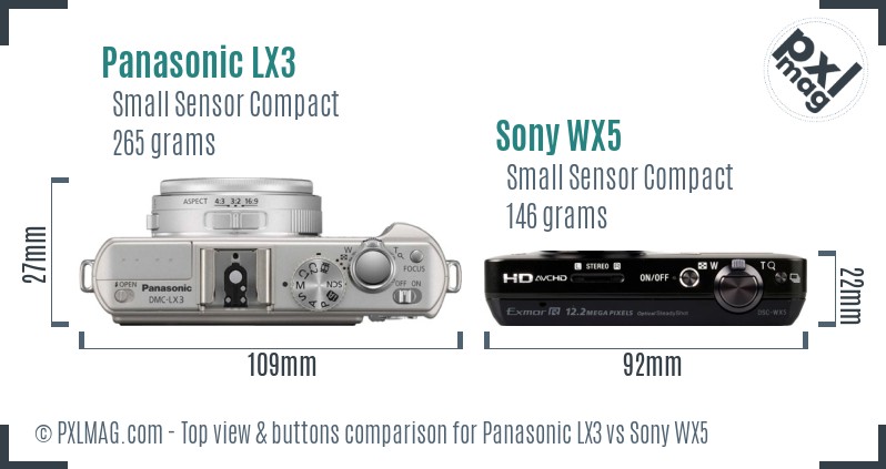 Panasonic LX3 vs Sony WX5 top view buttons comparison