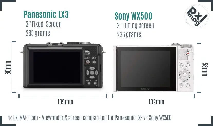 Panasonic LX3 vs Sony WX500 Screen and Viewfinder comparison