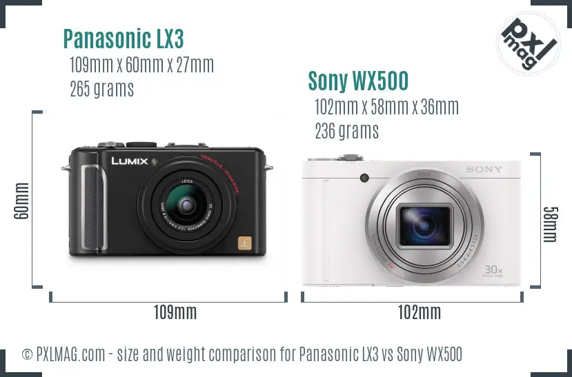 Panasonic LX3 vs Sony WX500 size comparison