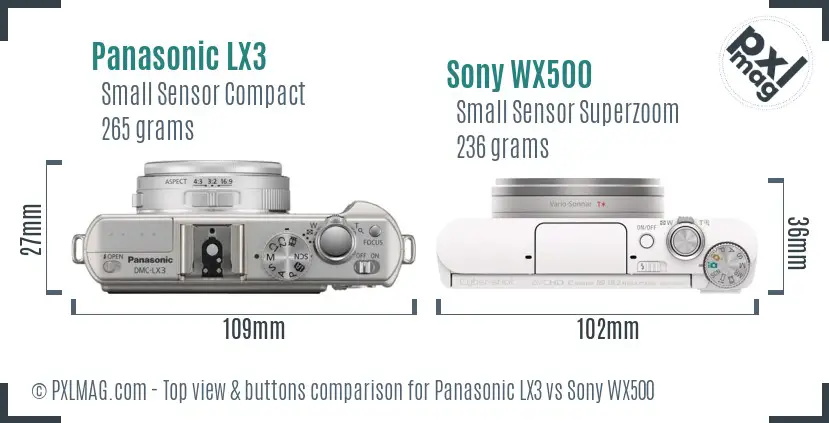 Panasonic LX3 vs Sony WX500 top view buttons comparison