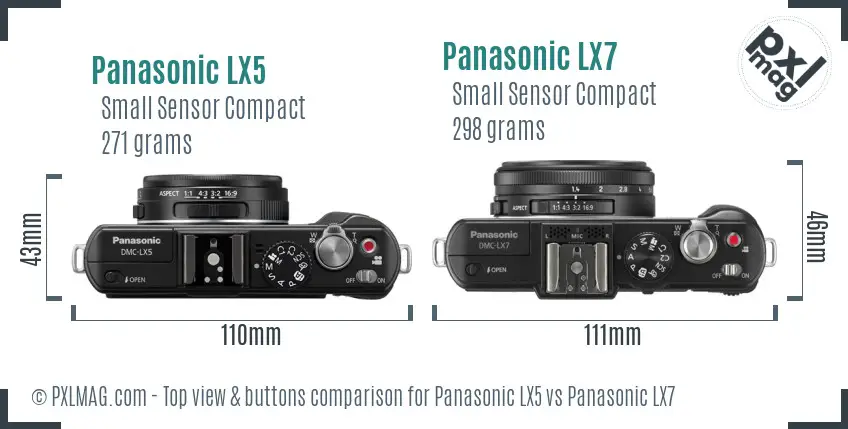 Panasonic LX5 vs Panasonic LX7 top view buttons comparison