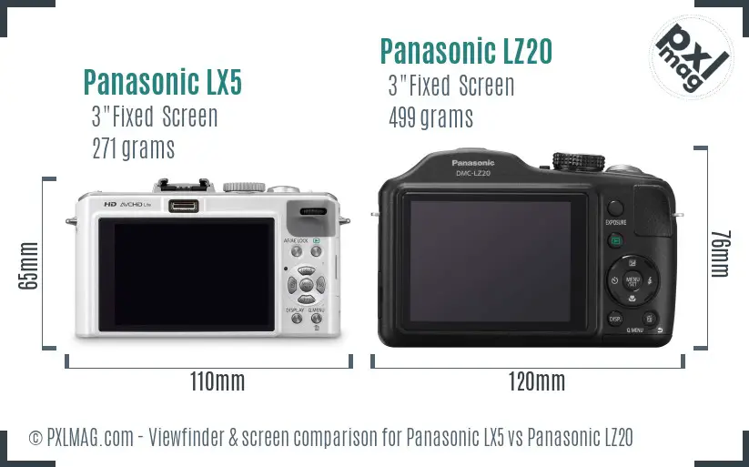 Panasonic LX5 vs Panasonic LZ20 Screen and Viewfinder comparison