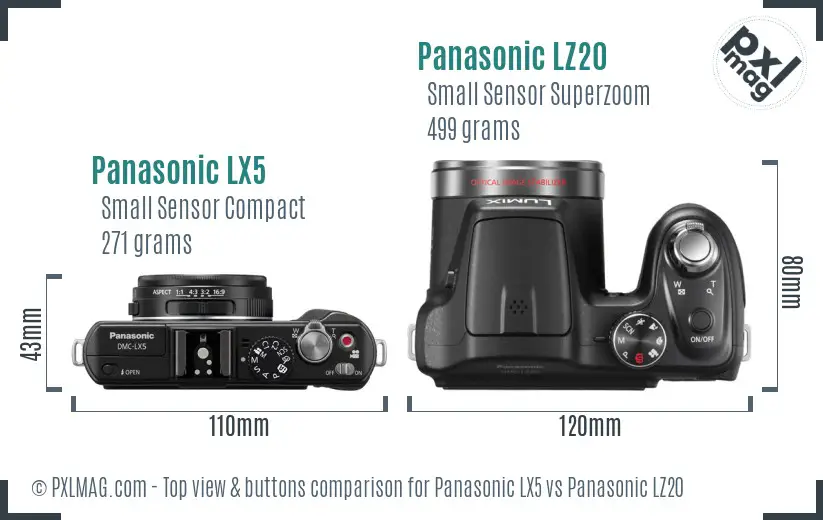 Panasonic LX5 vs Panasonic LZ20 top view buttons comparison