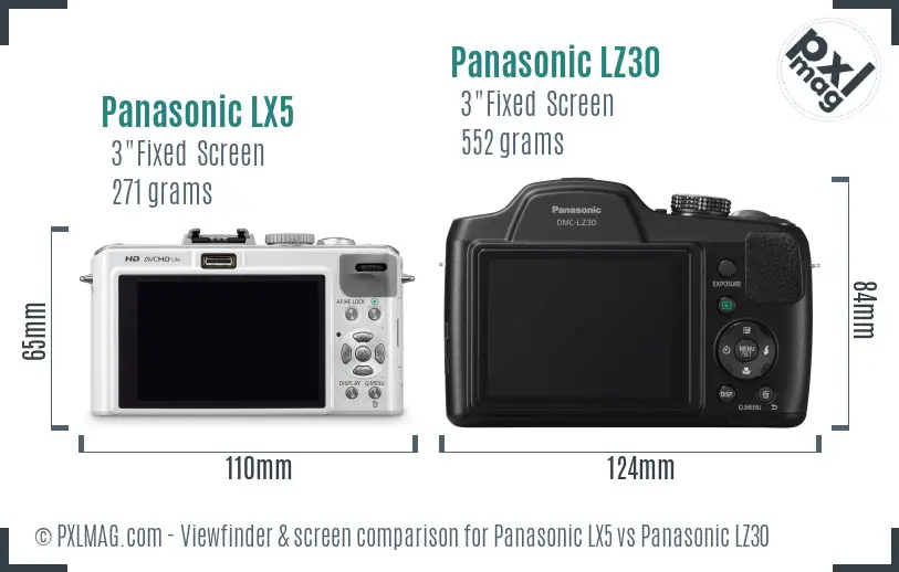 Panasonic LX5 vs Panasonic LZ30 Screen and Viewfinder comparison
