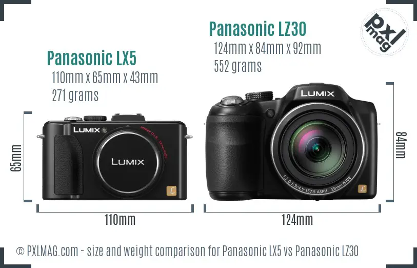 Panasonic LX5 vs Panasonic LZ30 size comparison