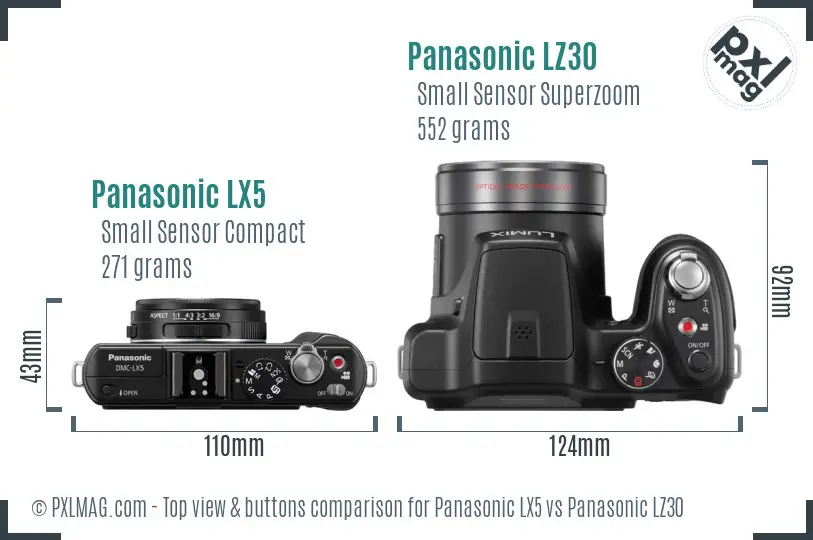 Panasonic LX5 vs Panasonic LZ30 top view buttons comparison