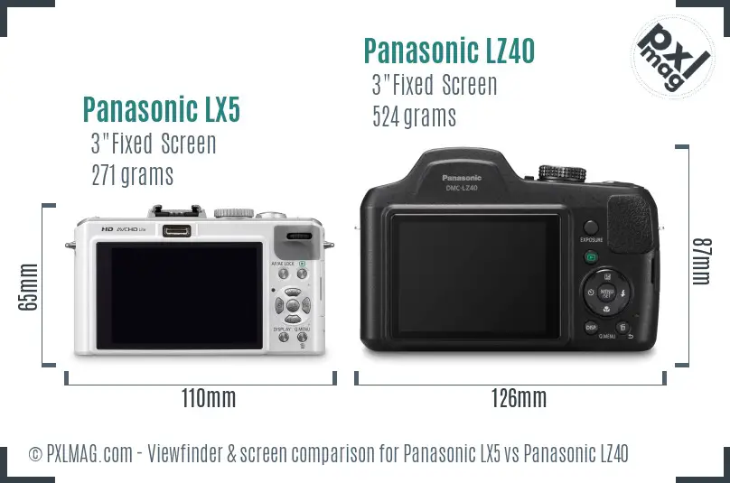 Panasonic LX5 vs Panasonic LZ40 Screen and Viewfinder comparison