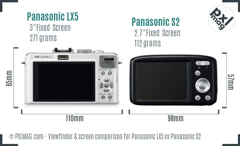 Panasonic LX5 vs Panasonic S2 Screen and Viewfinder comparison