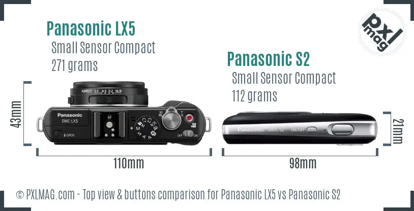 Panasonic LX5 vs Panasonic S2 top view buttons comparison