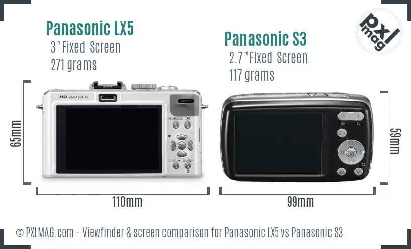 Panasonic LX5 vs Panasonic S3 Screen and Viewfinder comparison