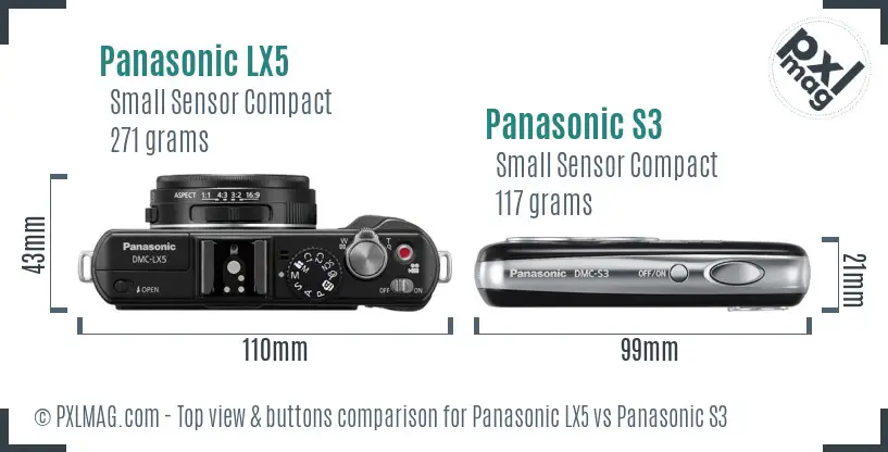 Panasonic LX5 vs Panasonic S3 top view buttons comparison