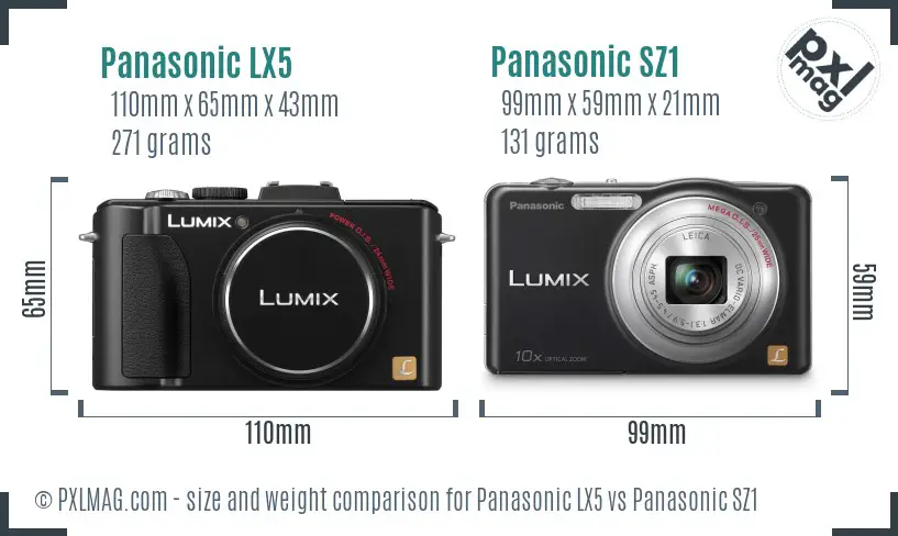 Panasonic LX5 vs Panasonic SZ1 size comparison