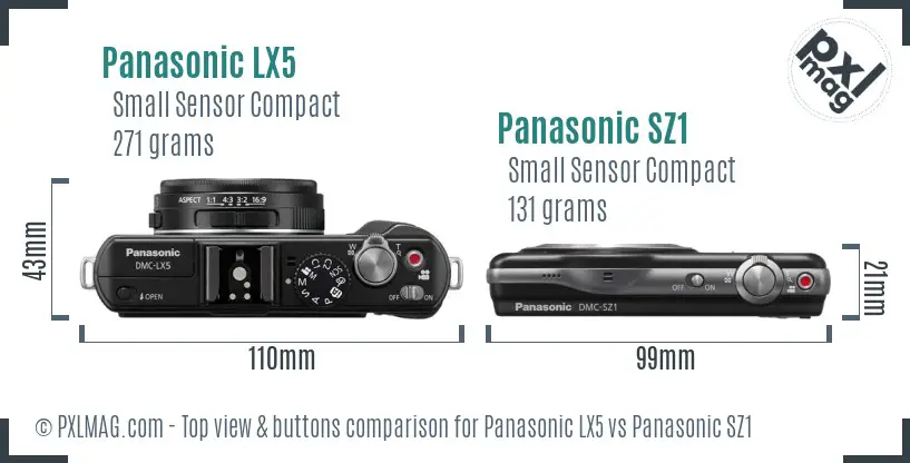 Panasonic LX5 vs Panasonic SZ1 top view buttons comparison