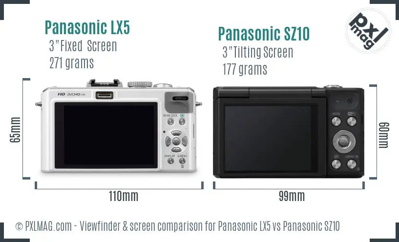 Panasonic LX5 vs Panasonic SZ10 Screen and Viewfinder comparison