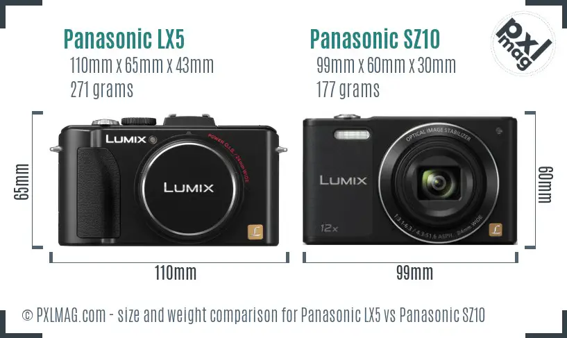Panasonic LX5 vs Panasonic SZ10 size comparison