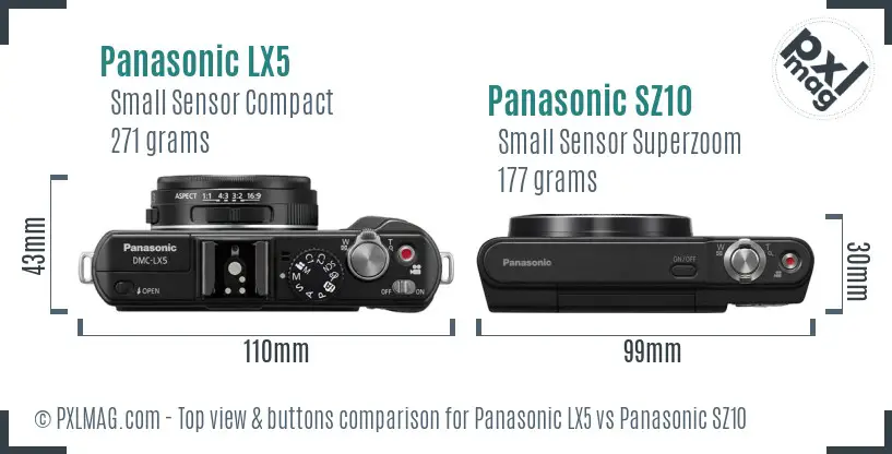 Panasonic LX5 vs Panasonic SZ10 top view buttons comparison