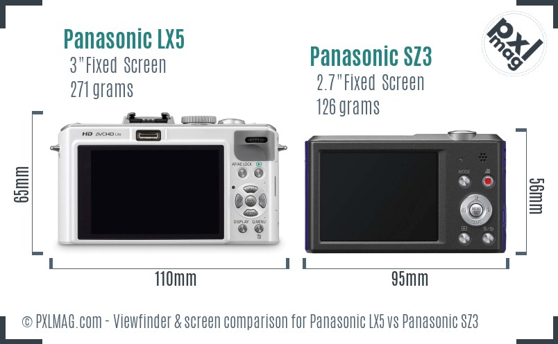 Panasonic LX5 vs Panasonic SZ3 Screen and Viewfinder comparison