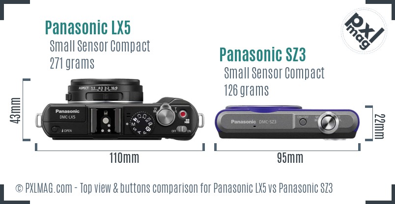 Panasonic LX5 vs Panasonic SZ3 top view buttons comparison