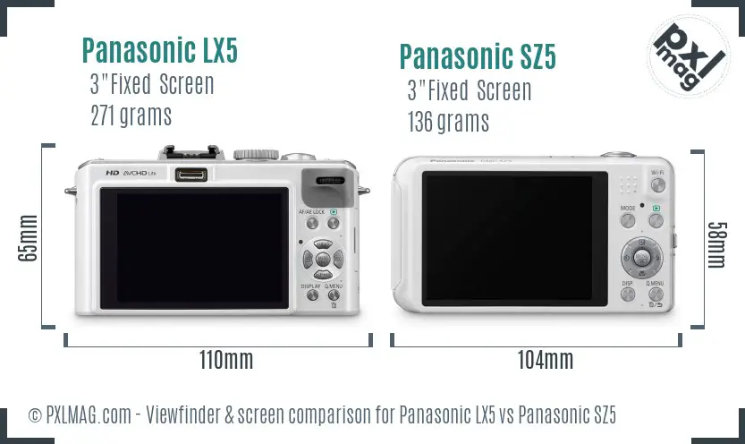 Panasonic LX5 vs Panasonic SZ5 Screen and Viewfinder comparison