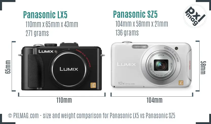 Panasonic LX5 vs Panasonic SZ5 size comparison