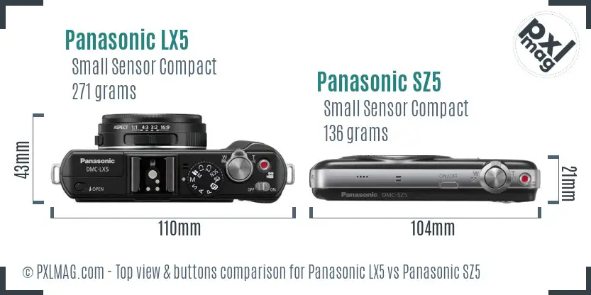 Panasonic LX5 vs Panasonic SZ5 top view buttons comparison