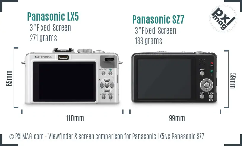 Panasonic LX5 vs Panasonic SZ7 Screen and Viewfinder comparison