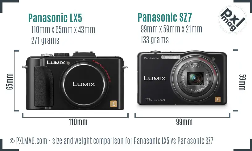 Panasonic LX5 vs Panasonic SZ7 size comparison