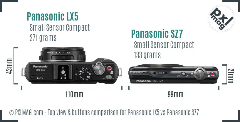 Panasonic LX5 vs Panasonic SZ7 top view buttons comparison