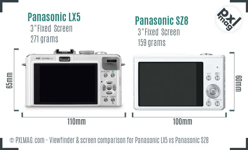 Panasonic LX5 vs Panasonic SZ8 Screen and Viewfinder comparison