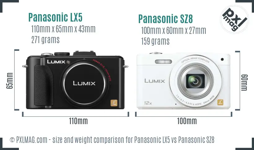 Panasonic LX5 vs Panasonic SZ8 size comparison