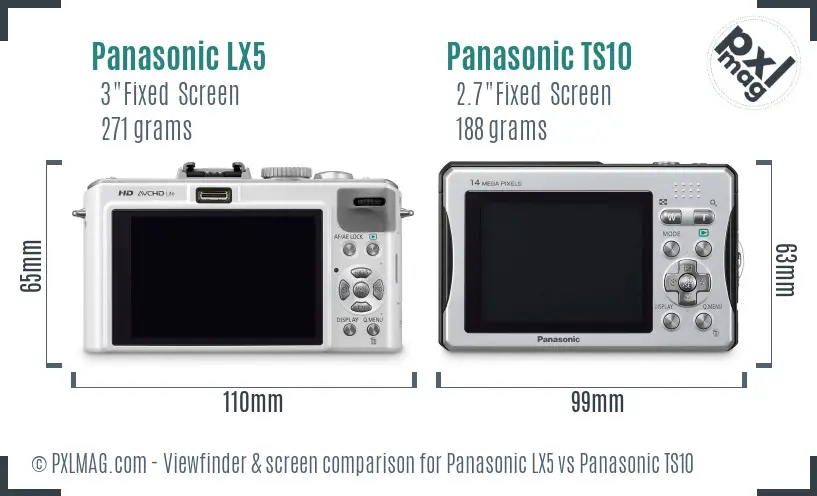 Panasonic LX5 vs Panasonic TS10 Screen and Viewfinder comparison