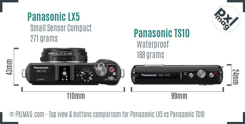 Panasonic LX5 vs Panasonic TS10 top view buttons comparison