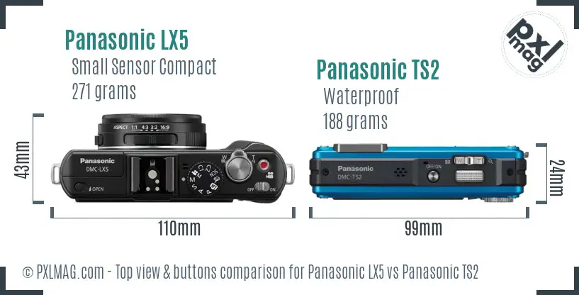 Panasonic LX5 vs Panasonic TS2 top view buttons comparison