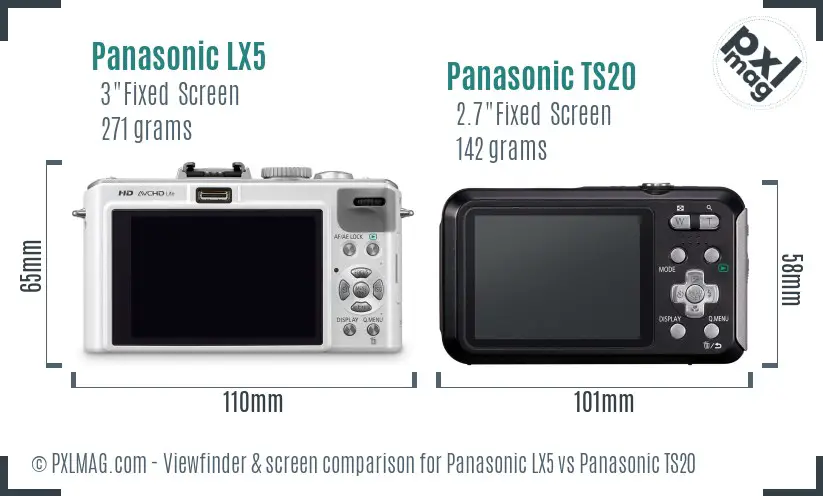 Panasonic LX5 vs Panasonic TS20 Screen and Viewfinder comparison