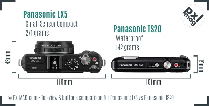 Panasonic LX5 vs Panasonic TS20 top view buttons comparison