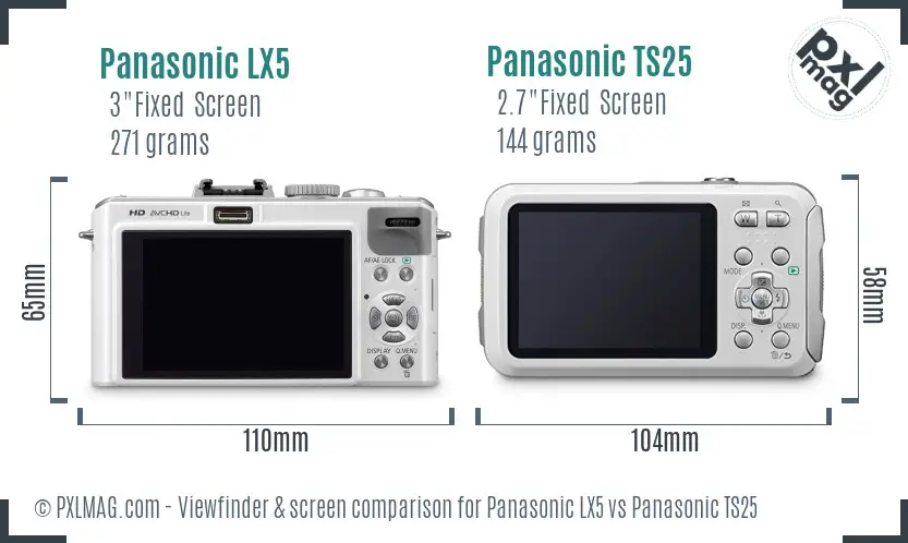 Panasonic LX5 vs Panasonic TS25 Screen and Viewfinder comparison